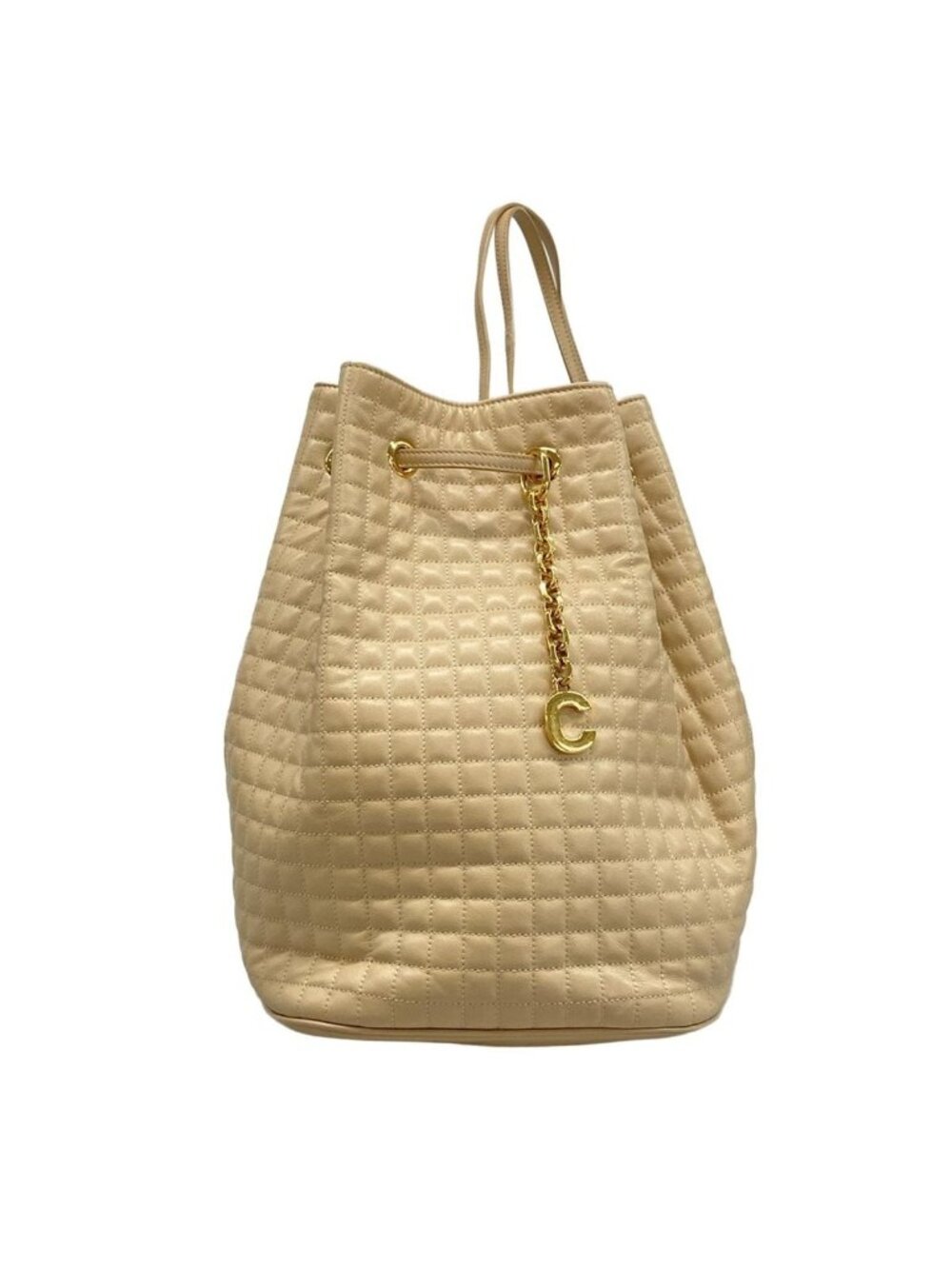 Celine Backpack Charm Small Bucket Beige Drawstring Leather